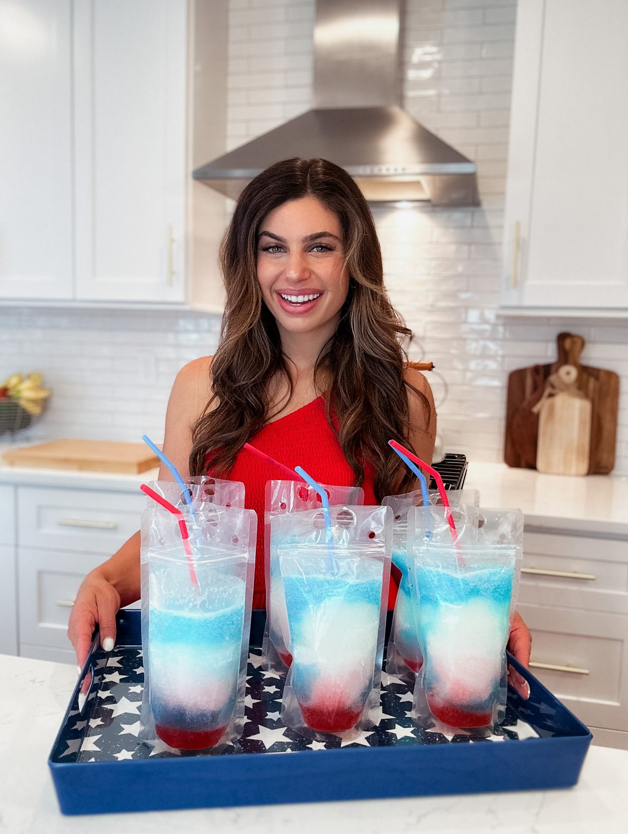 RED, WHITE AND BLUE DRINK POUCHES